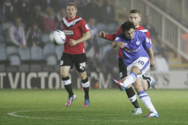 Probably the most famous of George’s 76 Posh goals, from close to the halfway line in a 3-1 win over Huddersfield Town in the Championship at London Road in October, 2012. One of two goals George scored that night.