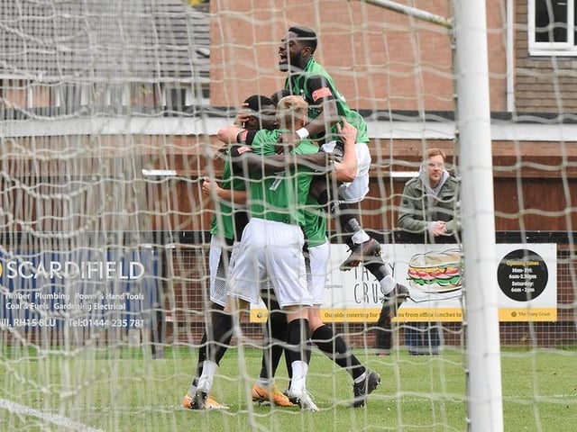 The Hillians celebrate the opening goal