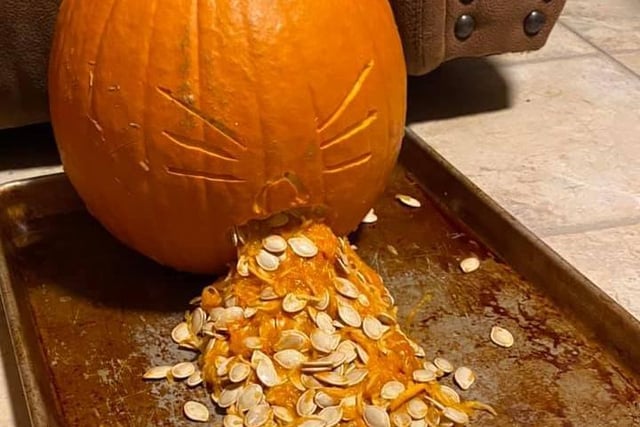 This poorly pumpkin was carved by Gillian Alder Stewart, from Hastings