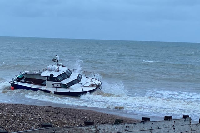 Boats have been washed up on the beach between Littlehampton and Ferring. Picture: Andre Ravary
