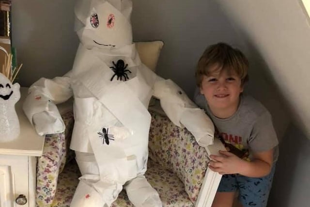 Harry (6) from Hampton made a mummy, with his mummy Lucy Canham.