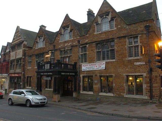 The Hind Hotel was formerly headquarters for Oliver Cromwell and officers prior to the Battle of Naseby in 1645. Hauntings include monks, small children, a woman in white knocking on doors before disappearing, a Victorian woman appearing to be looking for someone and a man dressed in the uniform of an officer from the English Civil War.