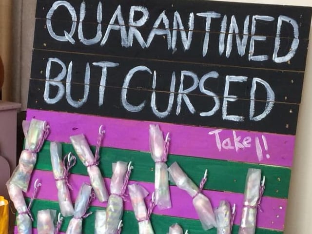 A really clever idea by one resident so they could still give away treats to children safely.