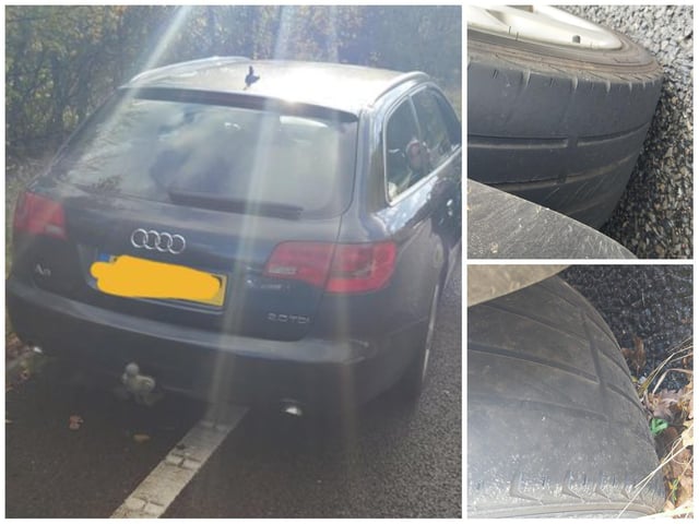 This Audi caught officers' eye doing 90mph-plus on the A14. Reported for speeding as well as two illegal rear tyres! Driver claimed he'd just brought the car for £700