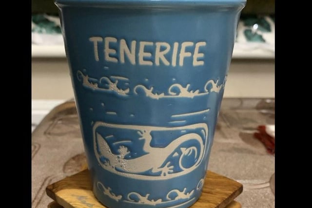 Probably as close as most of have got to some holiday sunshine this year?  A souvenir ceramic travel cup all the way from the Canaries .. just turn up the heating, open a bottle of Sangria and you're almost there. Starting bid: £12.99. Ends: 09 Nov, 2020