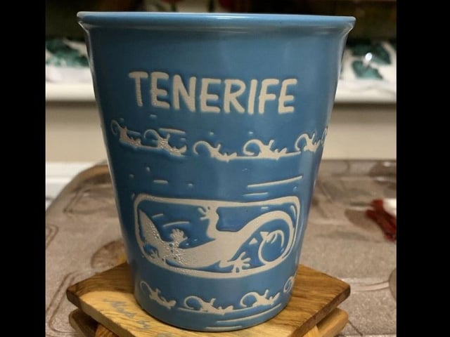 Probably as close as most of have got to some holiday sunshine this year? A souvenir ceramic travel cup all the way from the Canaries .. just turn up the heating, open a bottle of Sangria and you're almost there. Starting bid: £12.99. Ends: 09 Nov, 2020