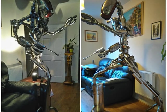 This creation is a robot made out of car parts and very, very heavy. Takes two to lift it according to the seller, so spare the postie and wait til after lockdown to go with a mate to collect. Starting bid: £500.00. Ends: 08 Nov, 2020.