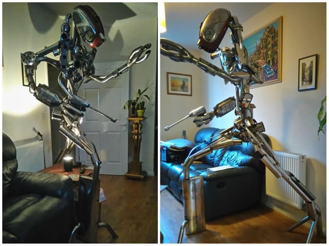This creation is a robot made out of car parts and very, very heavy. Takes two to lift it according to the seller, so spare the postie and wait til after lockdown to go with a mate to collect. Starting bid: £500.00. Ends: 08 Nov, 2020.