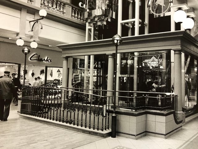 The newly installed lifts pictured from the lower floor of The Grosvenor Centre. ©️ Chronicle & Echo
