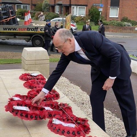 Nick Gibb MP lays a wreath at the war memorial in Littlehampton on Remembrance Sunday