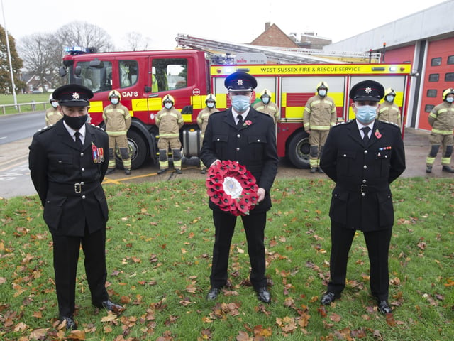 Firefighters at Worthing Fire Station in Ardsheal Road, Worthing, paid their respects on Remembrance Sunday 2020