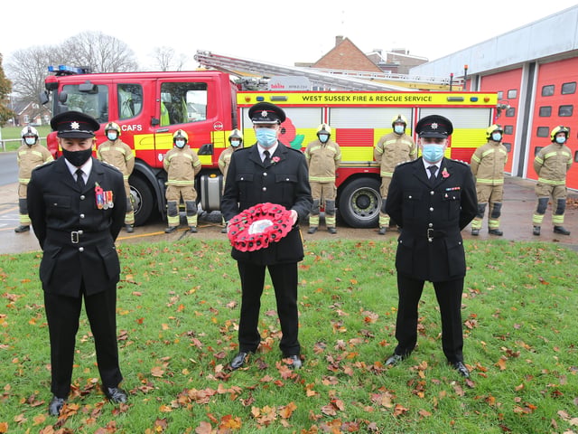 Firefighters at Worthing Fire Station in Ardsheal Road, Worthing, paid their respects on Remembrance Sunday 2020
