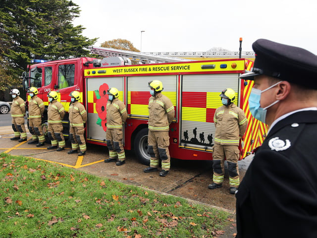 Firefighters at Worthing Fire Station in Ardsheal Road, Worthing, paid their respects on Remembrance Sunday 2020