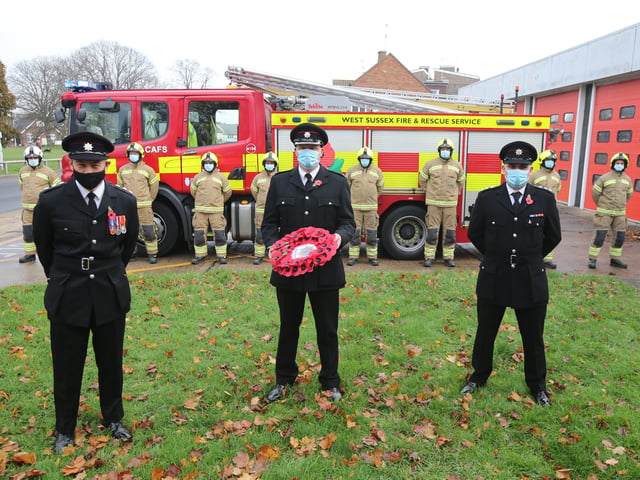 Firefighters at Worthing Fire Station in Ardsheal Road, Worthing, paid their respects on Remembrance Sunday 2020