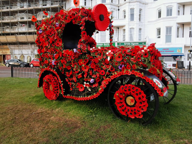 Remembrance Sunday in Bexhill, East Sussex, where a poppy car has delighted onlookers. Picture: Andrew J Crotty
