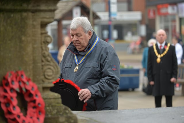 Stewart Harrison president of Market Harborough Royal British Legion lays a wreath.