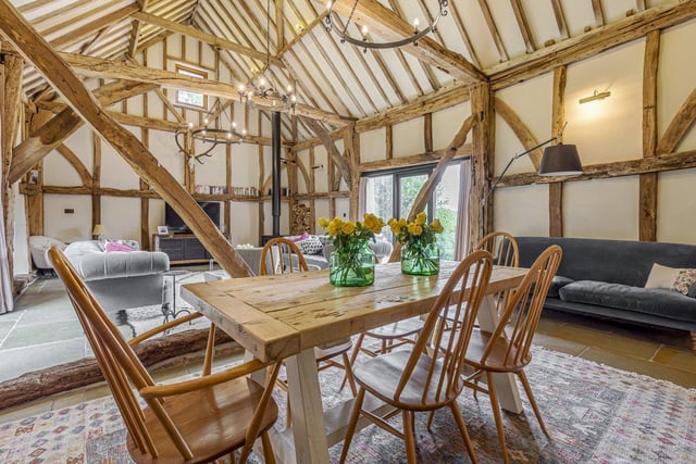 The property consists of on the ground floor, a large open plan kitchen/dining room, 15th Century (unlisted) main barn reception room, two bedrooms, ensuite bathroom and family bathroom.