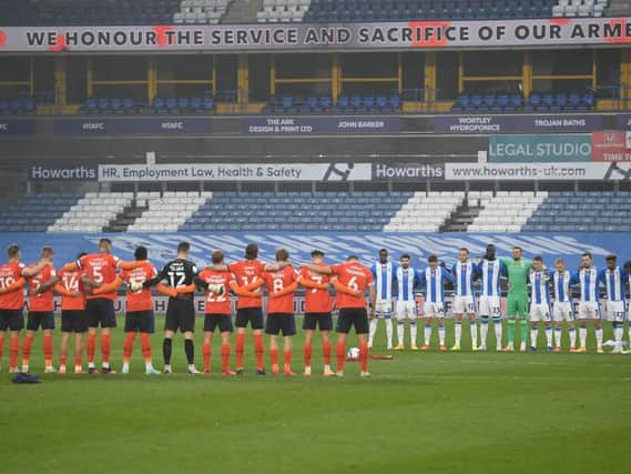 Luton and Huddersfield players play their respects ahead of kick-off