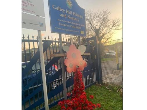 Poppy display for Remembrance Day at Galley Hill Primary School