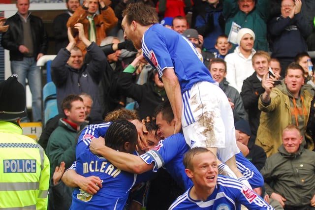 March, 2009, Posh 2, Leicester City 0, League One. Goals from Charlie Lee and Chris Whelpdale gave Posh the points against the team at the top of the table to increase hopes of back-to-back automatic promotions. The players are pictured celebrating Whelpdale's goal.