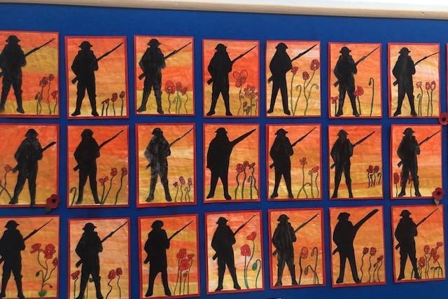 Remembrance Day posters at Holtsmere End Junior School