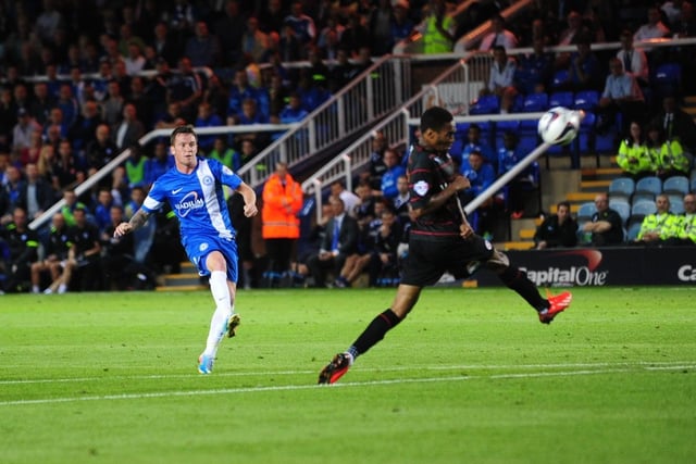 August 2013, Posh 6, Reading 0, League Cup. League One Posh smashed Championship opposition.  Tomlin bagged a hat-trick while Britt Assombalonga, Danny Swanson and Jack Payne also scored. Swanson's brilliant goal is pictured.