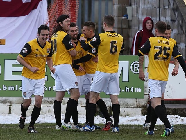 The birth of a the 'dream team'... Town winning despite Ryan Creswell's first-half sending off. On target were Ricky Holmes (5), March Richards (pen 32, 67) and Lawson D'Ath (65, 80)