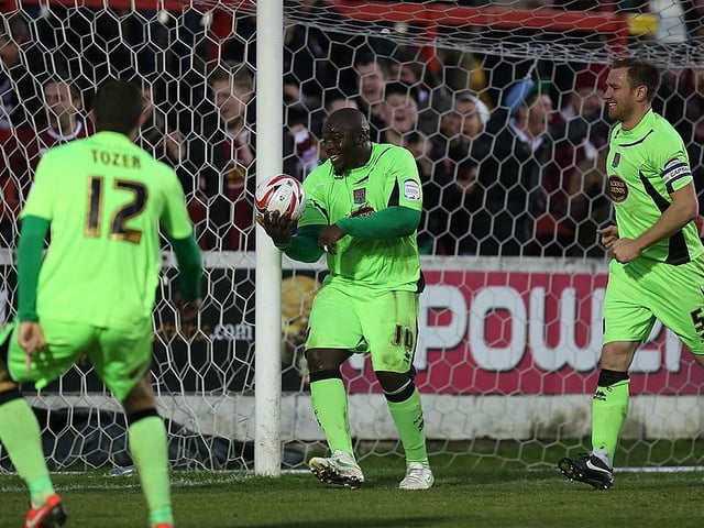 Adebayo Akinfenwa scored what is, to date, his only hat-trick in professional football (17, 69, 76), with Jake Robinson (67) scoring the other