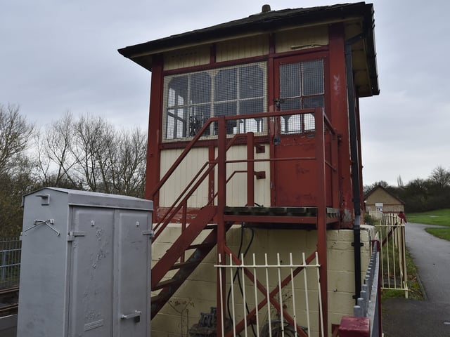 Orton Mere station signalbox which has had windows smashed. EMN-201116-141936009