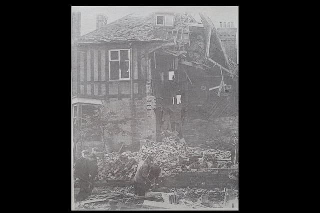 Searching among the rubble at Lillington in November 1940, after landmines fell in the area of the pumping station, Lonsdale Road, Kinross Road and Braemer Road.