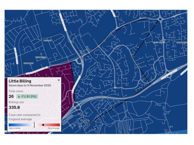 Boothville & Spinney Hill — Total cases: 20. Increase from previous week: 6 (42.9%). Rolling rate: 330.6