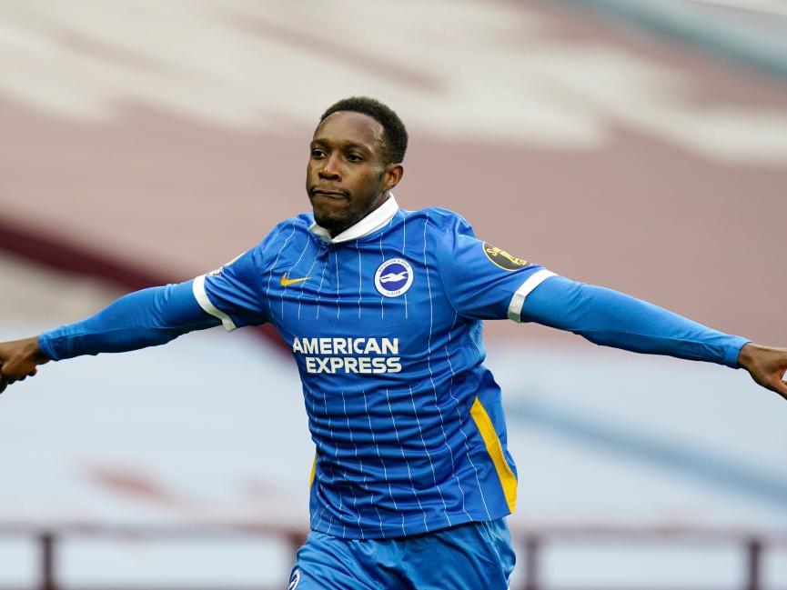 Brighton and Hove Albion striker Danny Welbeck celebrates his goal