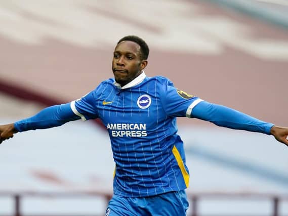 Brighton and Hove Albion striker Danny Welbeck celebrates his goal