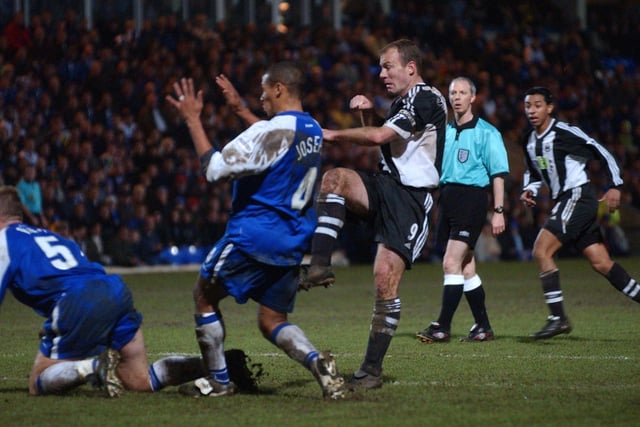 2002: An FA Cup classic as a Newcastle team managed by Bobby Robson and starring Alan Shearer (pictured) had to overcome a great Posh fightback at London Road to win 4-2. An own goal and a superb David Farrell effort pulled Posh back from 0-2 to 2-2, but a controversial penalty decision for handball enabled Shearer to get the Magpies back in front.