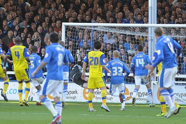 2013: The TV cameras came to London Road to see if Posh could continue their 'great escape' from relegation from the Championship. It was the final home game of the season and Posh needed to beat one of their rivals for the drop. They did thanks to a typically brilliant free kick from Grant McCann (pictured). Posh just had to avoid defeat at Crystal Palace in their final game now....