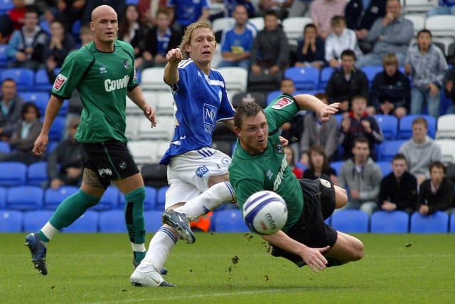 2008: Posh's status as the 'Great Entertainers' was enhanced by a 5-4 win for Posh over Bristol Rovers in an early-season League One win. Craig Mackail-Smith is pictured completing his hat-trick in that game. Aaron Mclean and Scott Rendell also scored with Rickie Lambert among the Rovers' scorers.