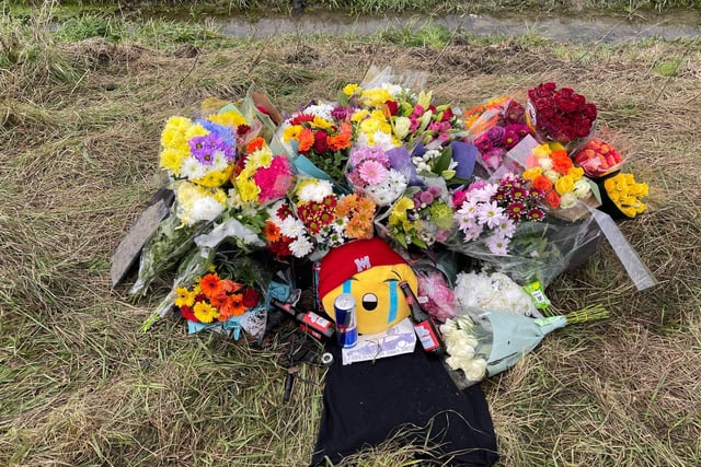Tributes to Cain Martin close to the scene of the accident in Thorney