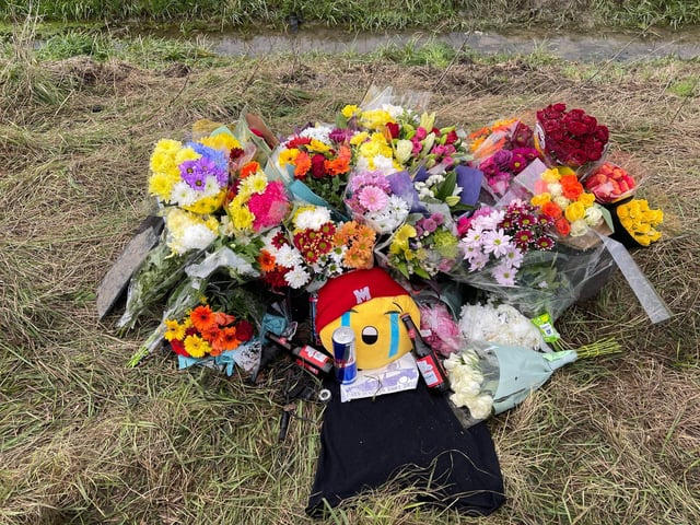 Tributes to Cain Martin close to the scene of the accident in Thorney