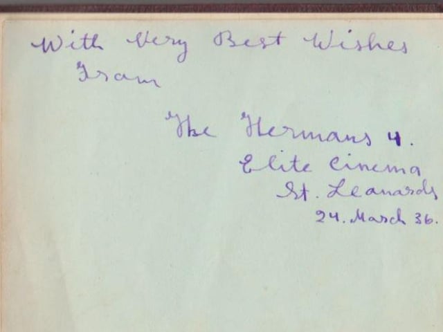 Gladys Brown's autograph book featuring signatures from the world of music hall and film in the 1930s, including Billy Cotton