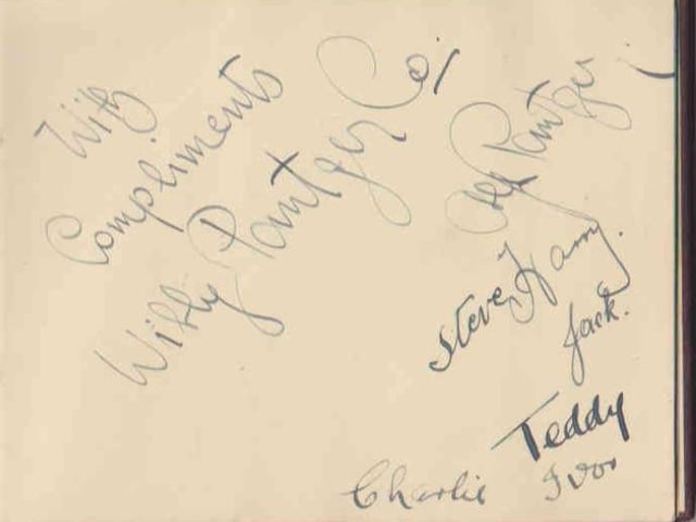 Gladys Brown's autograph book featuring signatures from the world of music hall and film in the 1930s, including Billy Cotton