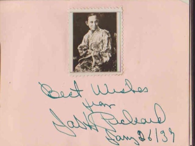 Gladys Brown's autograph book featuring signatures from the world of music hall and film in the 1930s, including Billy Cotton