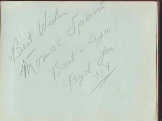 Gladys Brown's autograph book featuring signatures from the world of music hall and film in the 1930s, including Billy Cotton