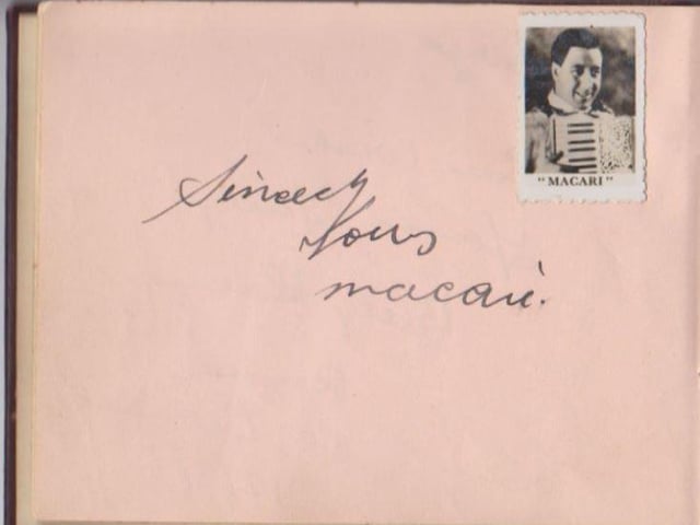 Gladys Brown's autograph book featuring signatures from the world of music hall and film in the 1930s, including Billy Cotton