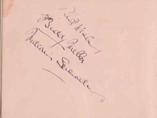 Gladys Brown's autograph book featuring signatures from the world of music hall and film in the 1930s, including Billy Cotton