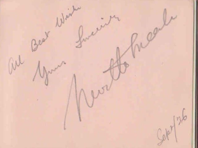 Gladys Brown's autograph book featuring signatures from the world of music hall and film in the 1930s, including Billy Cotton