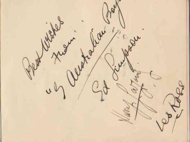 Gladys Brown's autograph book featuring signatures from the world of music hall and film in the 1930s, including Billy Cotton