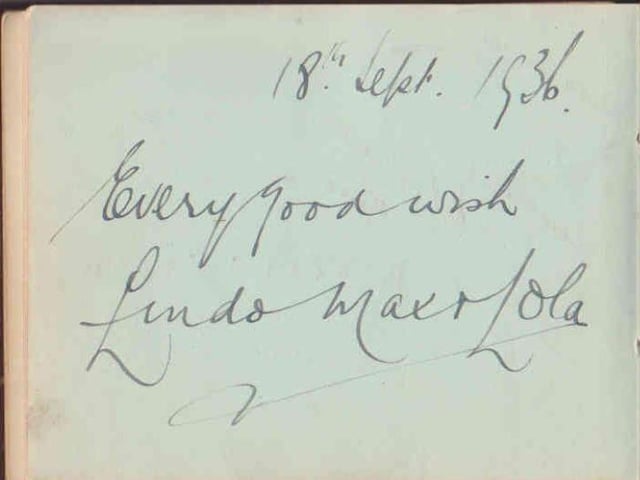 Gladys Brown's autograph book featuring signatures from the world of music hall and film in the 1930s, including Billy Cotton