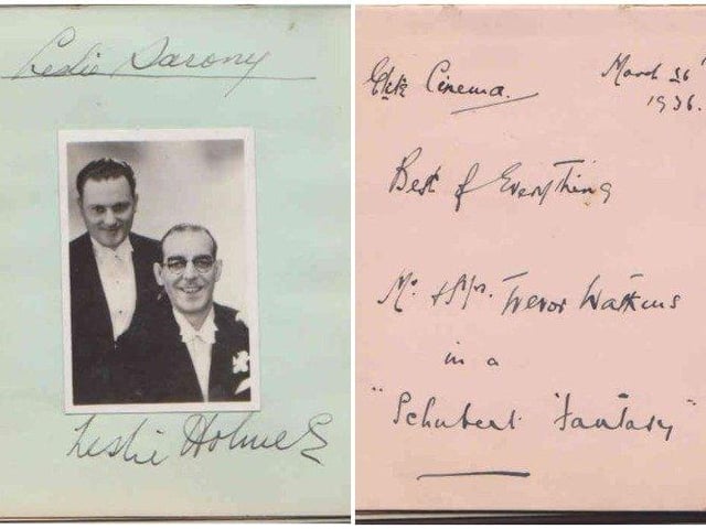 Gladys Brown's autograph book featuring signatures from the world of music hall and film in the 1930s, including Billy Cotton
