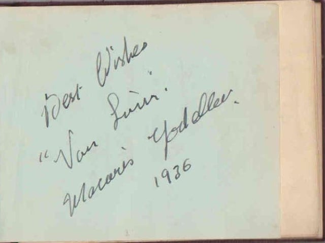 Gladys Brown's autograph book featuring signatures from the world of music hall and film in the 1930s, including Billy Cotton