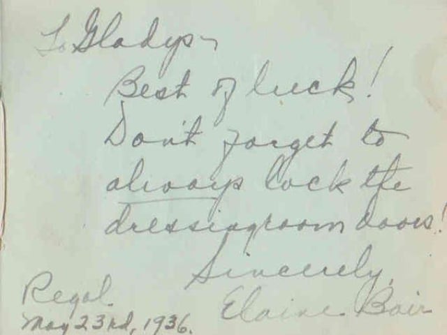 Gladys Brown's autograph book featuring signatures from the world of music hall and film in the 1930s, including Billy Cotton